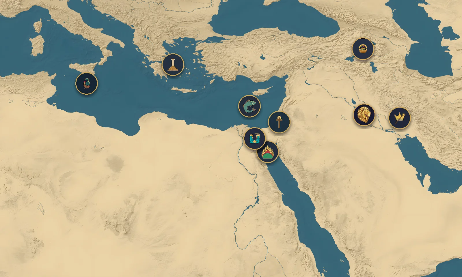 The Bible Map — painted story pins across the biblical world
